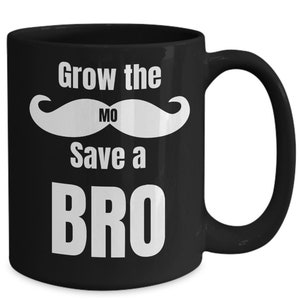 Grow the mo save a bro black movember taza de café, taza de bigote, taza de afeitado para papá, mes de bigote, ideas de regalos de movember, regalo de esposo debe...