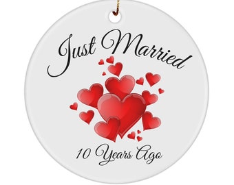 10th Anniversary Ceramic Ornament, 'Just Married' Keepsake