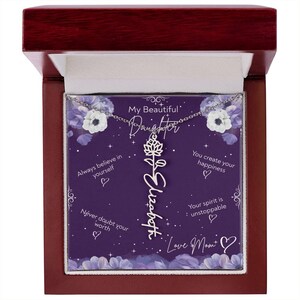 Custom birth flower name necklace personalized message card jewelry custom birthday necklace daughter sweet sixteen sweet 16 Gifts from Mom
