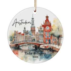 Custom Amsterdam canals ornament - Personalized Dutch ornament - holiday to the Netherlands keepsake - Amsterdam couples commemoration