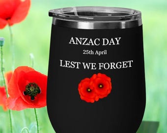 Anzac Day Commemorative Wine Tumbler - Lest We Forget, Red Poppy