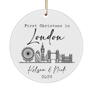 Personized first christmas in London ornament - custom moving to London keepsake - London skyline gifts - London England christmas ornament
