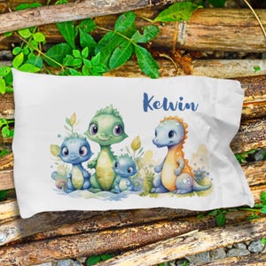 Cute dinosaur pillowcase gift - personalized dinosaur pillow for boys - custom name pillow - childrens bedroom decor - boys dinosaur decor