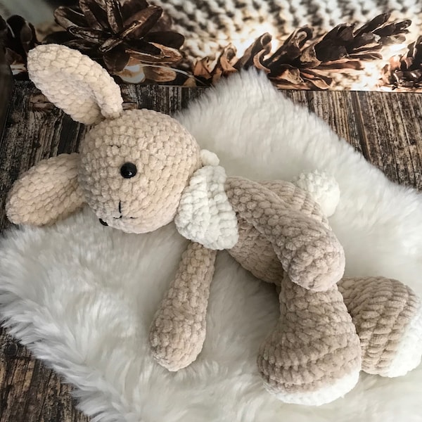 Velvet Stuffed Bunny, Easter Gift, First Birthday Gift, Amigurumi Kids Toys,New Baby Gift, Easter Bunny Toy, Crochet Soft Bunny