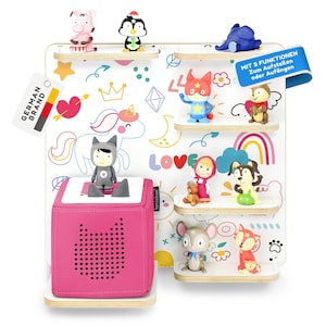 Estantería stadtecken® adecuada para Toniebox con espacio para aprox. 30 figuras Tonies expandibles - dibujos animados / con estación de carga TB-RG-013
