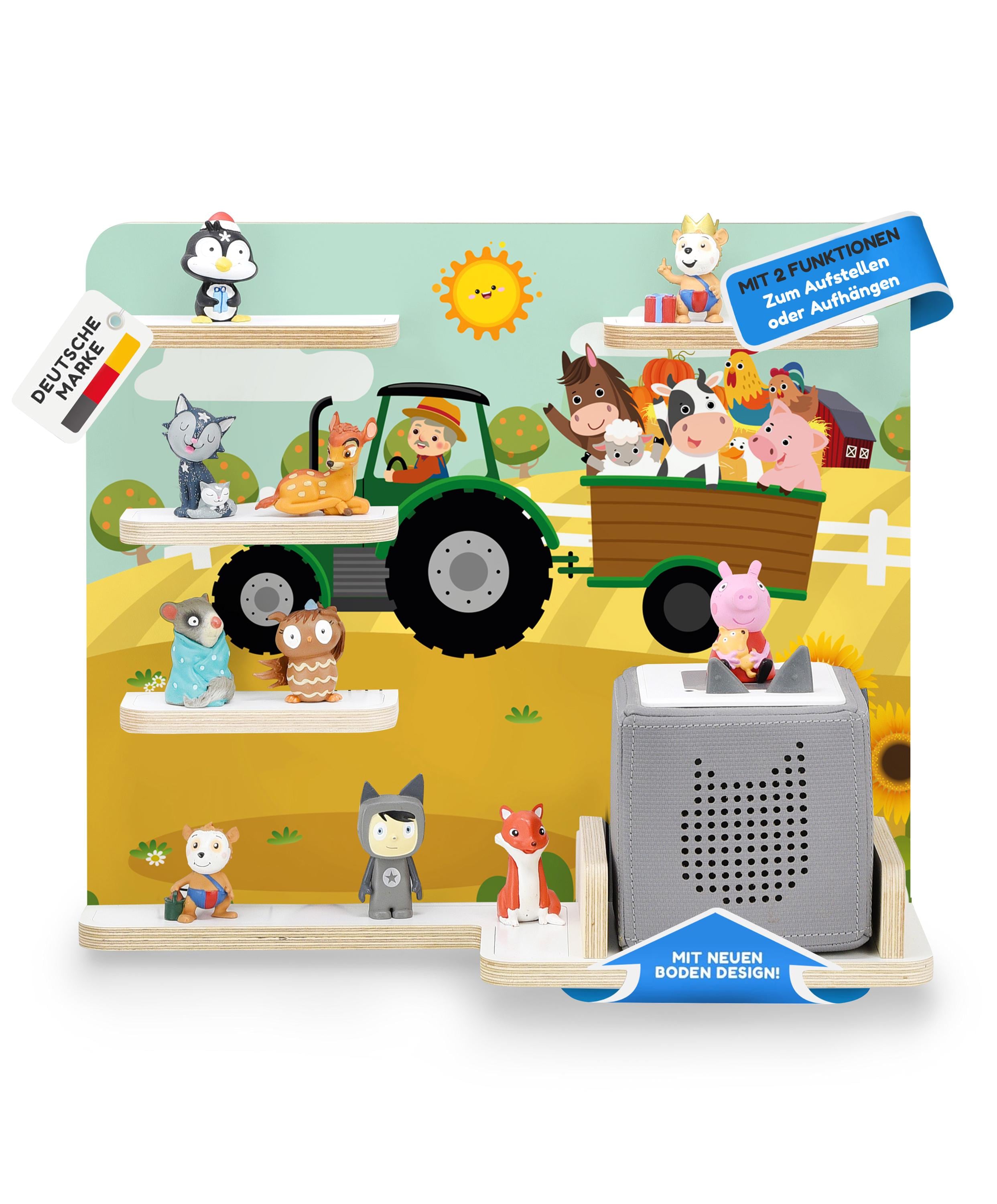 stadtecken® shelf suitable for the Toniebox with space for approx. 35 Tonies figures - farm, with narrow base / 600018 M