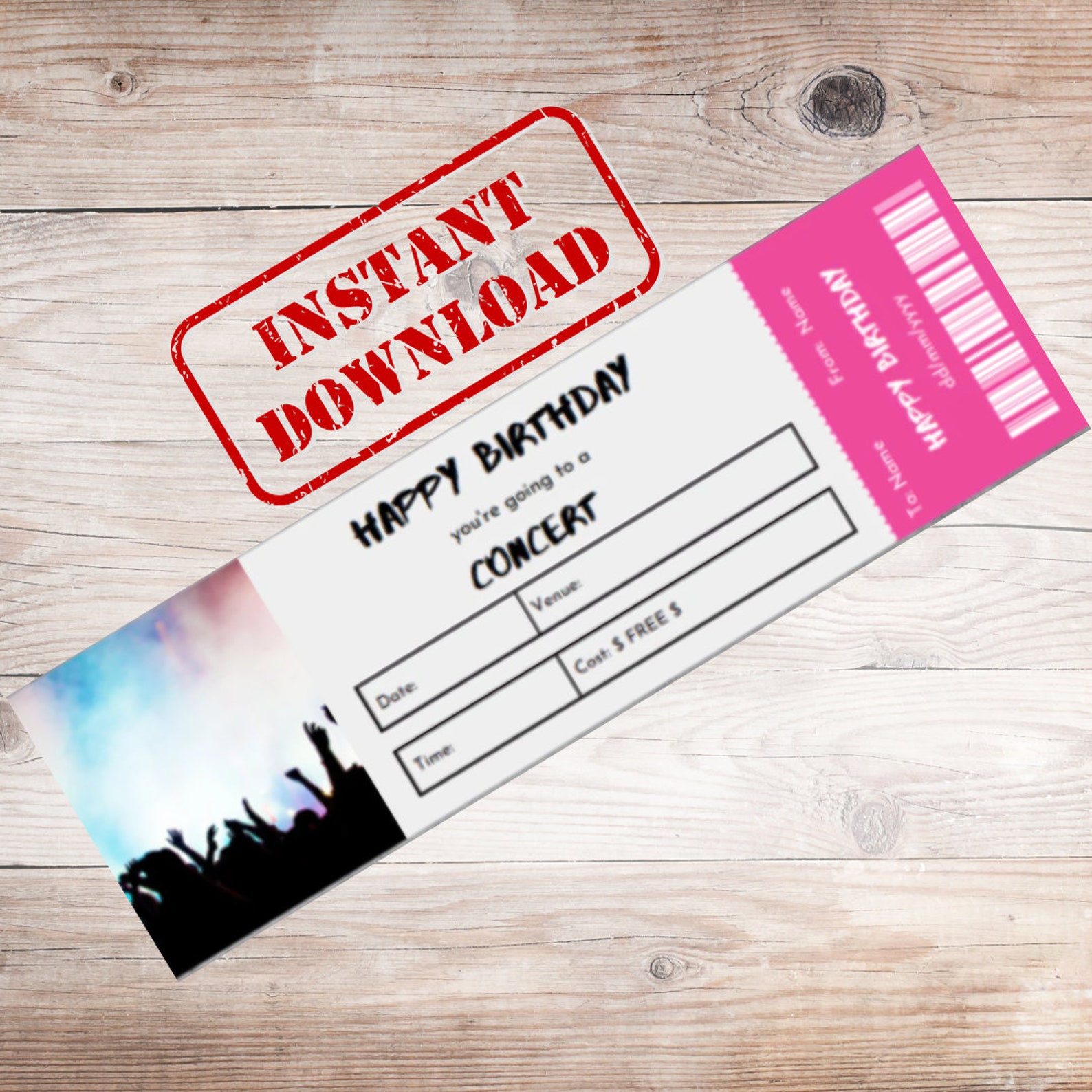 Concert Ticket Birthday Gift Concert Ticket Template Editable Concert