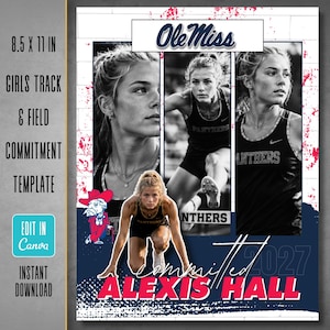 Girls Track & Field College Commitment Collage Template | Multi-Photo Canva Graphic (Editable)
