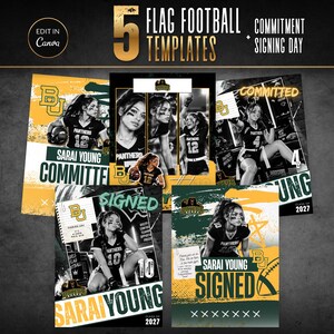 Girls Flag Football Commitment & Signing Day Templates (5 Editable Canva Designs)
