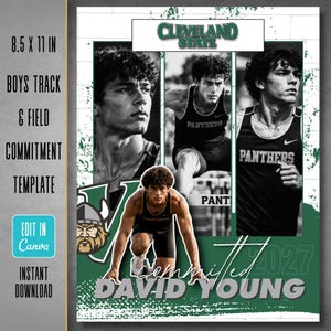 Boys Track & Field Commitment Collage Template | Editable Canva Multi Photo Announcement, College Commitment Post | Triptych Series: Track