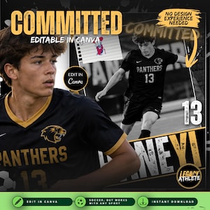 Boys Soccer College Commitment Poster Template, Single Photo, Editable Canva Graphic, Signing Day