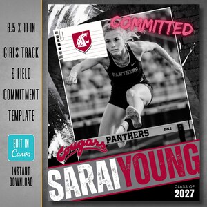Girls Track & Field College Commitment Announcement Template | Single Photo Canva Graphic (Digital Download)