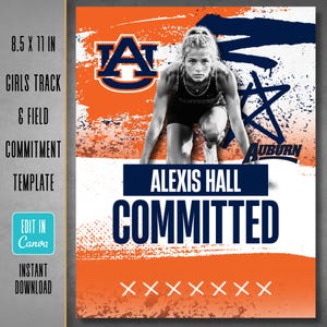 Girls Track & Field Commitment Graphic Template, Edit in Canva College Committed Post, Bold Grunge Athlete Announcement | Momentum Series