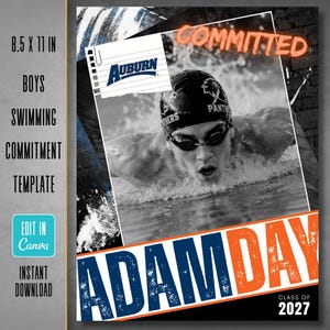 Boys Swimming College Commitment Announcement Template | Single Photo Canva Graphic (Digital Download)