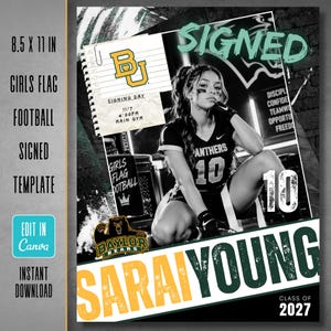 Girls Flag Football Signing Day Template, College Commitment Graphic, Editable Canva Design (Instant Download)