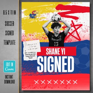 Boys Soccer Signing Day Canva Template, Athlete Announcement Graphic, College Commitment Signed Post