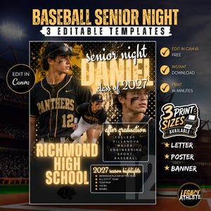 Bearbeitbares Canva-Poster zum Baseball-Abend der Abschlussklasse, Bekanntgabe der College-Verträge (Digitaler Download)