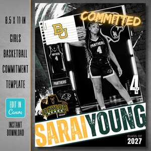 Girls Basketball College Commitment Announcement Template | Single Photo Canva Graphic (Digital Download)