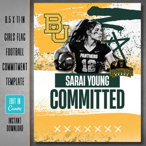 Girls Flag Football College Commitment Template | Editable Canva Graphic | Recruiting Reveal & Athlete Announcement Post