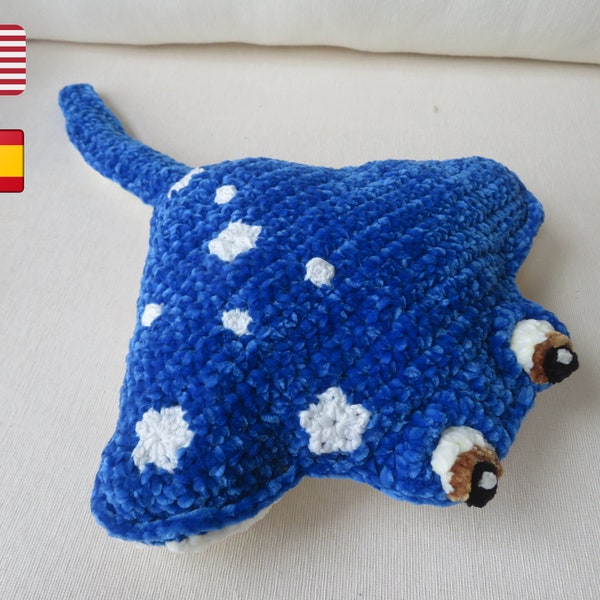 Patrón mantarraya crochet, mantarraya luminiscente, mantaray toy, stingray crochet pattern, peluche mantarraya suave, mantarraya amigurumi