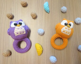 Baby owl rattle, owl rattle toy, purple owl rattle, orange owl rattle,  forest nursery rattle, rattle owl toy, woodland animal toy