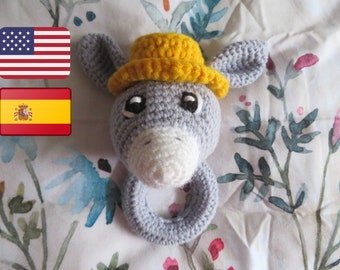 Pdf donkey rattle, donkey rattle pattern, farmhouse donkey crochet pattern, donkey baby rattle pattern, donkey toy pattern, farm animal