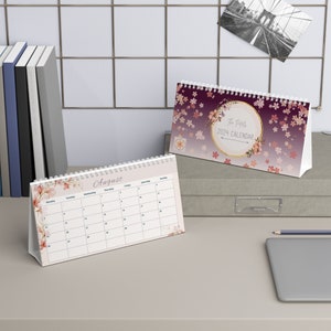 The Petals 2024 Desk Calendar with Stand Watercolour Floral Flowers Design 250gsm White Spiral Bound Top Standing Monthly Desk Planner