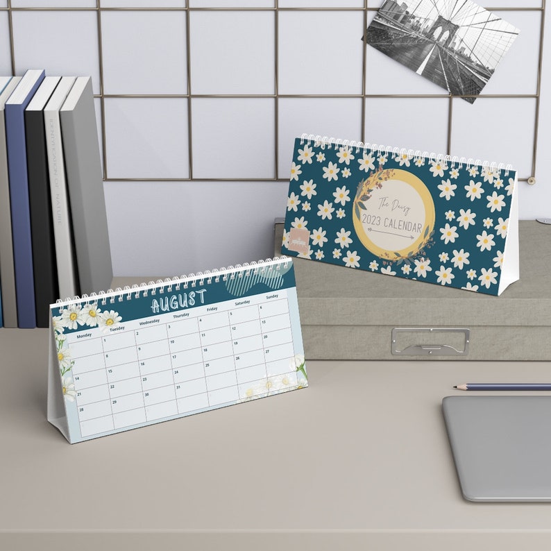 The Daisy 2023 Desk Calendar With Stand Watercolour Floral Etsy