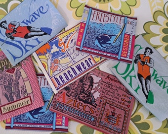 Vintage clothing labels, tags. Retro woven patches clothes tags. Surf, beach, travel. Fabric Labels | Embellishments | Junk Journal Ephemera