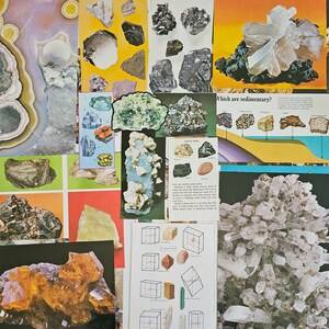 35 + pz Pietre preziose vintage rocce cristalli gemme effimeri pack piatti di pagina, pagine tagliate, immagini retrò fustellate con taglio pignolo, diario spazzatura, papercraft