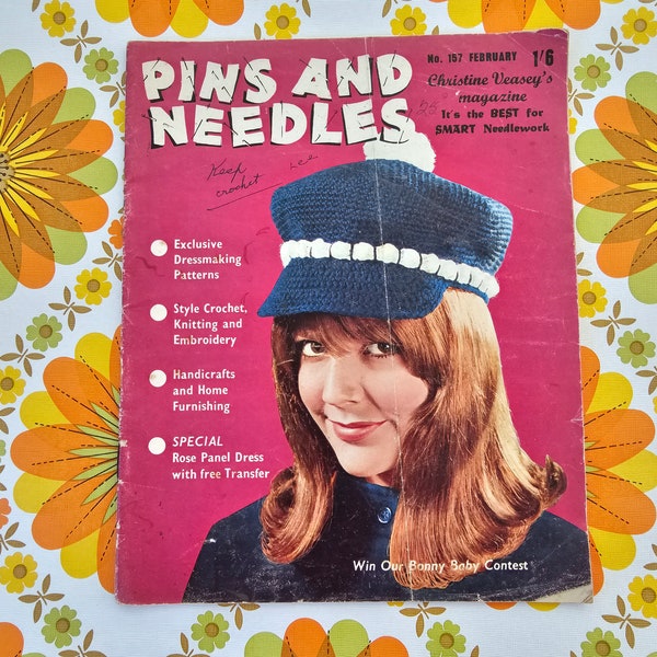 Pins and Needles No. 157. February. Vintage magazine, sewing, knitting patterns ephemera. 1960s retro craft home fashion lifestyle