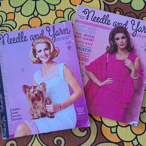 Vintage magazines Needle and Yarn. Summer 1966 and 1967. Vintage ephemera. Retro 1960s craft fashions to make Sewing Patterns