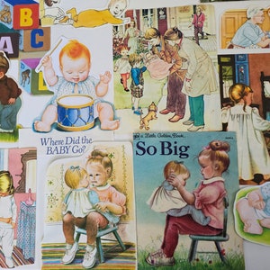 30er Vintage Babys, Kinder, kleiner Bruder | Schwester Illustrationen. Handgeschnittene Retro Bilder für Scrapbooking Junk Journaling Collage