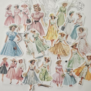20 autocollants découpés. Mannequins pastel des années 50. dames illustrées vintage. Ephemera Junk Journal Supplies vintage Scrapbooking Retro CutOuts