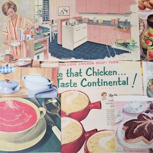 Kit de colagem de scrapbooking para diário de cozinha e comida vintage dos anos 1950. Pacote de diário de receitas faça você mesmo. 75 páginas de revista + cortes exigentes