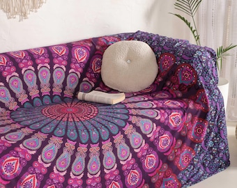 Bohemian Mandala Sofa Cover: Indian Tapestry Throw, Cotton Blanket