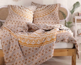 Brown Ombre Mandala Duvet Cover Set: 100% Cotton Reversible Bedding