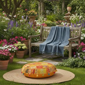 Large Floor Cushion Cover: Vintage Sari Patchwork, Boho Meditation Seat (32 inch)