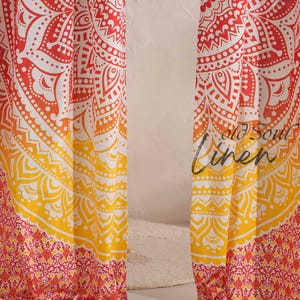 Tie Top Mandala Curtain | Boho Cotton Curtains Custom Size Curtain 2 Panel Curtain Red&Yellow Ombre Drapes Curtains for Living room Curtain