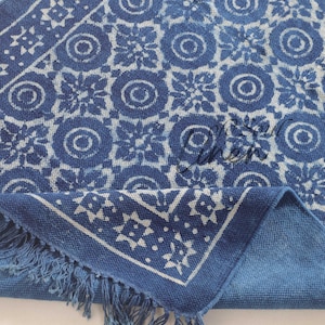 Indigo Block Printed, Handmade, Cotton Rug / Handmade Rugs / Block Print Dhurrie / Indigo Carpet / Cotton Rug / Area Rug / Floor Mat