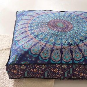 Mandala Floor Pillow Cover: 35&quot; Square Bohemian Meditation Cushion