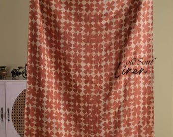 Manta de algodón color óxido: Estampado a mano estilo boho para la decoración del sofá.