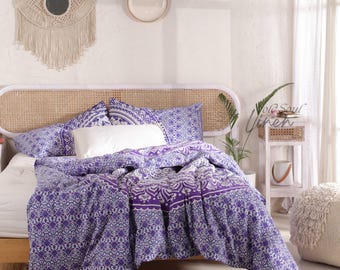 Purple Ombre Mandala Duvet Cover Set: Queen Size Cotton Bedding