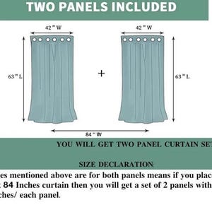 Puede incluir: Diagrama de dos paneles de cortina turquesa, cada uno de 107 cm de ancho y 160 cm de largo. El ancho combinado es de 213 cm. El texto indica que el conjunto incluye dos paneles e informaci&oacute;n sobre el tama&ntilde;o.