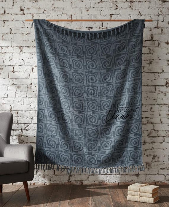 Blaue Baumwolldecke, Boho Quaste werfen, Geometrische Muster Couch Decke, Modernes Wohndekor