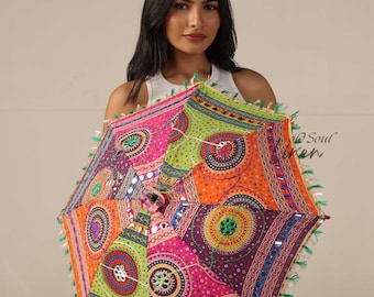 Handmade Boho Chic Umbrella – Ethnic Patchwork Parasol for Room & Outdoor Decoration