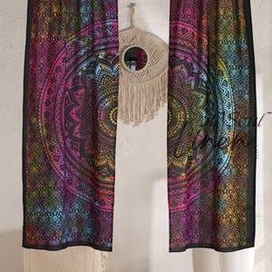 Tie Top Mandala Curtain | Boho Cotton Curtains Custom Size Curtain 2 Panel Curtain Multi Ombre Drapes Curtains for Living room Curtain
