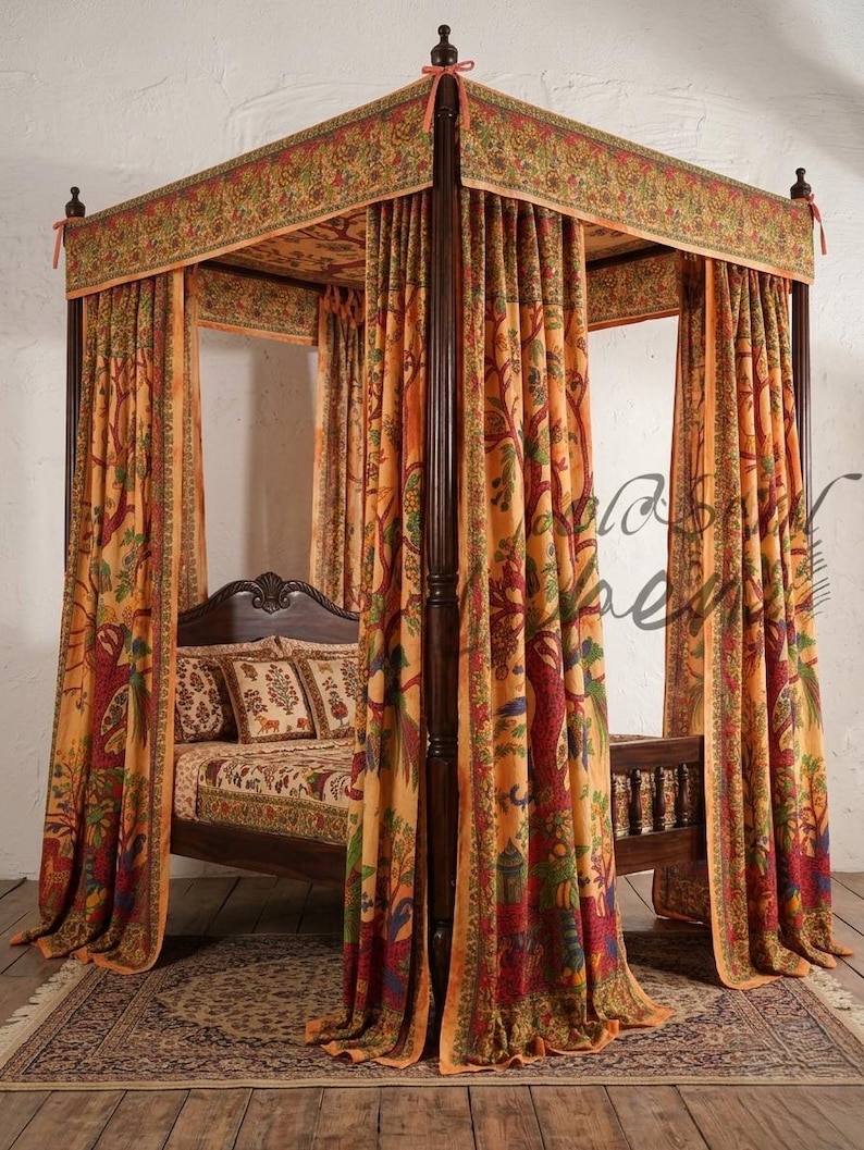 Handmade Cotton Bed Canopy, Floral Printed Four Poster Curtains, Boho Home Styling

Traditional Indian Canopy Curtains, Vintage Floral Bed Drapes, Boho Bedroom Accessories

Four Poster Bed Canopy Curtains, Ethnic Print Cotton Drapes, Bohemian Bedroom Look