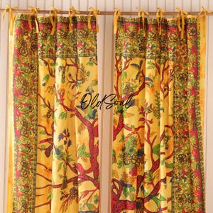 Boho Tree of Life-gardiner - Gula, transparenta fönsterpaneler i bomull - Set om 2