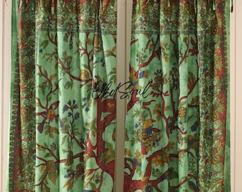 Cortinas de algodón con diseño de árbol de la vida y mandala: decoración bohemia para ventanas (juego de 2)
